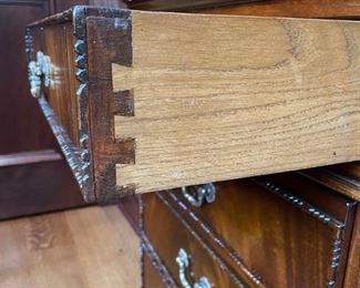 Vintage hand-carved flame mahogany desk. Measures 75" W x 41" D. Photo 5 of 6. 