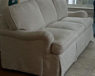Walter E. Smithe three-seat neutral upholstered sofa. Measures 82" W  x 40" D. Photo 2 of 4. 