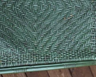 Set of 4 Chinese chippendale-style green rattan and bamboo chairs with cane seats. Each measures 24" W with 17" seat height. Photo 4 of 4. 