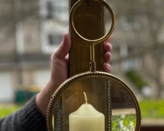 Antique brass wall mount candle holders with magnifying glass. Measures approximately 14" H x 5" W. Photo 1 of 2. 