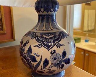 Vintage De Porceleyne Fles Delft blue & white gourd table lamp. Measures 12" H x 8" W. Photo 1 of 3. 