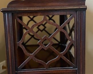 Set of 2 side tables with fretwork sides, back & gallery. Each measures 19" W  x 28" D x 30" H. Great as is but paint for a modern look & feel.  Photo 4 of 4. 