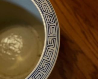 Antique blue & white chinoiserie fish bowl. Measures 12" H x 10" W. Photo 2 of 2. 