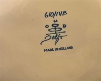 Vintage De Porceleyne Fles Delft Blue & White Vase with Concave Sides. Measures 10" x 8".  Photo 2 of 2. 