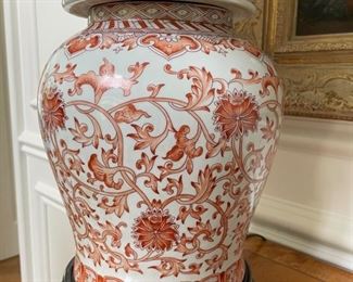 Orange chinoiserie table lamp. Photo 2 of 2. 
