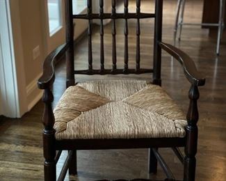 Set of 8 Vintage Pine rush seat dining chairs. Set includes 2 Captain and 6 arm chairs. Each measures 22" x 20" D with 19" seat height. Photo 1 of 5. 