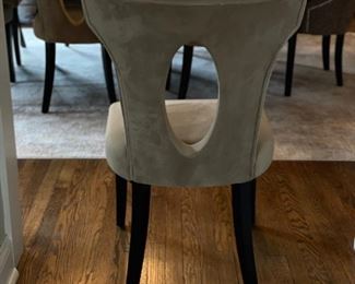 Set of 8 key-hole dining chairs upholstered in performance suede. Each measures 21" W x 22" D x 37" H with 19" seat height. Photo 1 of 3. 