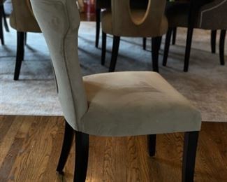 Set of 8 key-hole dining chairs upholstered in performance suede. Each measures 21" W x 22" D x 37" H with 19" seat height. Photo 2 of 3. 