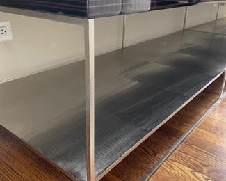 Vintage Minotti cocktail table / low console with resin-coasted exotic wood top and brushed metal shelf - 2 available. Each measures 71" W x 24"D x 20" H. Photo 3 of 4. 