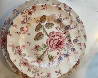 Sample of Johnson Bros Rose Chintz dinner and salad plates. Photo 2 of 4. 