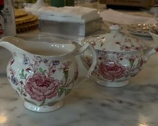 Johnson Bros Rose Chintz creamer & sugar. 