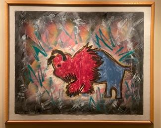Jay Fay. "Red & Blue Buffalo." Measures 51" x 41." Photo 1 of 3. 