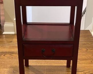 Pair of red bedside tables. Each measures 18" W x 14" D x 29" H. Photo 1 of 3. 