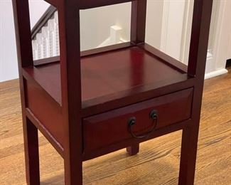 Pair of red bedside tables. Each measures 18" W x 14" D x 29" H. Photo 2 of 3. 