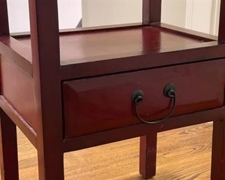 Pair of red bedside tables. Each measures 18" W x 14" D x 29" H. Photo 3 of 3. 