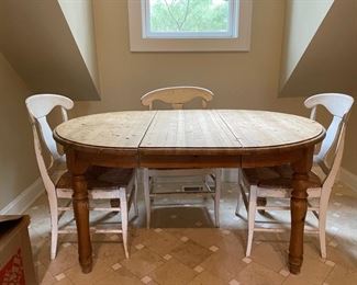Vintage Pine extension dining table. Measures 44" - 78" W with two 17.5" leaves x 42.5" D x 31" H with 26" clearance. Photo 1 of 3. 