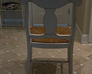 Set of 6 Crate & Barrel distressed finish chairs with rush seats. Each measures 21" W with 18" seat height. Photo 2 of 3. 