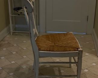 Set of 6 Crate & Barrel distressed finish chairs with rush seats. Each measures 21" W with 18" seat height. Photo 3 of 3. 