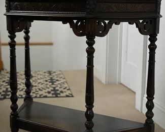 Antique hand-carved demi-lune table. Measures 36" W x 15" D x 32" H. Beautiful as is but paint for a coastal look and feel. Photo 2 of 3. 