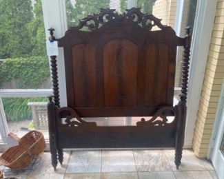 Hand-carved Queen Side Bed Frame. Needs rails. 