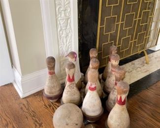 Vintage Duckpin Bowling Set and Fireplace Screen. 