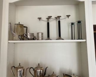 Sample Art Deco Silver Plate Tea Service and Candelabras. 