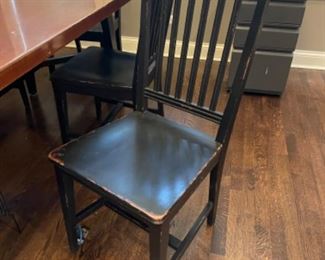 Set of 6 Distressed Ebony Dining Chairs. 