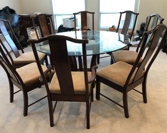 ROUND TABLE AND 8 CHAIRS AND ALSO MATCHING WOODEN DINING TABLE THAT GOES WITH CHAIRS(NEXT PHOTO)
