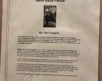 "Nave Nave Fenue" by PAUL GAUGUIN Limited Edition Woodcut with COA