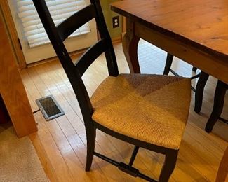 Primitive Solid Wood Dining Room Table with Distressed Ladder-Back Chairs
