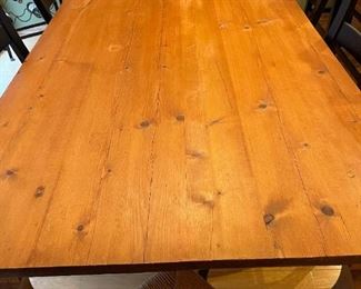 Primitive Solid Wood Dining Room Table with Distressed Ladder-Back Chairs