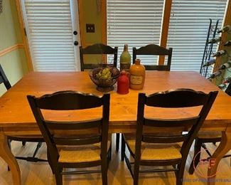 Primitive Solid Wood Dining Room Table with Distressed Ladder-Back Chairs