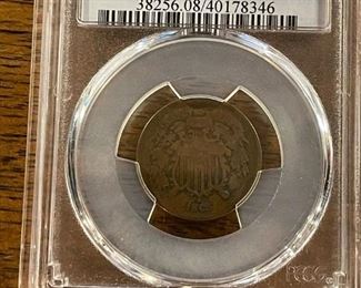 1865 Fancy 5 GRADED 2 Cent Piece