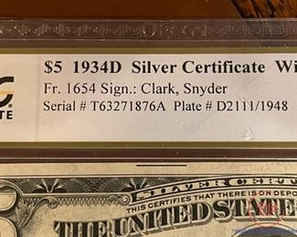 Graded 1934D $5 Silver Certificate