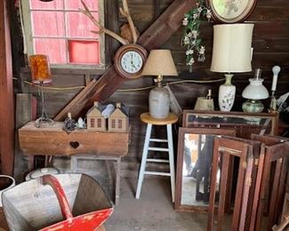 lamps, birdhouses, tables, measures, mirrors, 