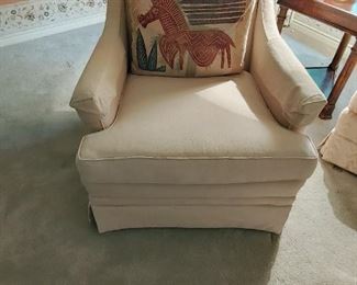 Pair of Custom Wheat colored arm chairs with ottoman 