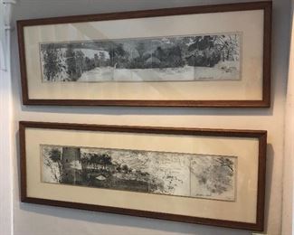 Framed etchings by Gordon Cook (USA/California 1927-1985), framed size 14” x 40” each, pencil signature lower right