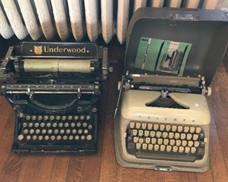 Old Underwood typewriter, 1961 Triumph Norm-Perfekt typewriter w/ metal case & instructions (made in Germany)