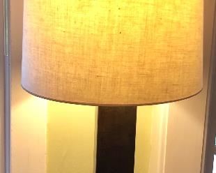 Harry Lunstead metal table lamp w/ 3-way switch (Lamp base is 21" tall, 38” to top of shade)