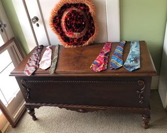 Vintage cedar chest , festive ties & hat