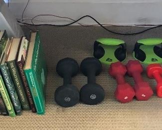 Gardening books, hand weights