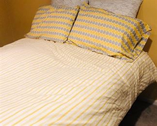 Queen size bed linens including Pacific Coast feather bed, down comforter & duvet covers 