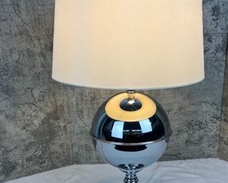 Mid-Century Chrome Ball Lamp with Ecru Shade
