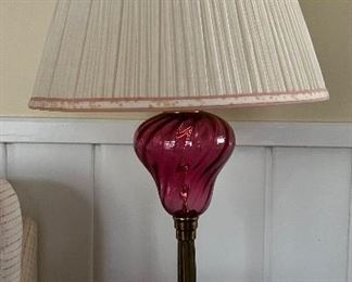 Pink blown glass lamp with marble base
