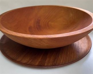 Vintage DIGSMED wooden plate from Denmark w/ wooden bowl