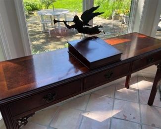Mahogany wood console with Bombay Desktop Stationary Box