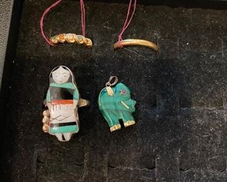 Turquoise lapel pins with 14K Gold rings