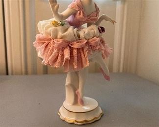 Vintage Early 20th Century German Volkstedt Dresden Lace Porcelain Ballerina Figurine