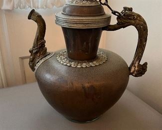 Ornate brass & copper tea pot
