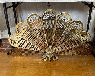 Vintage Peacock Brass fireplace screen